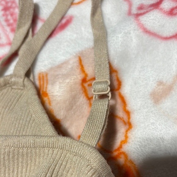 Tan Ribbed Crop Top with Ruffle Hem - Picture 4 of 4